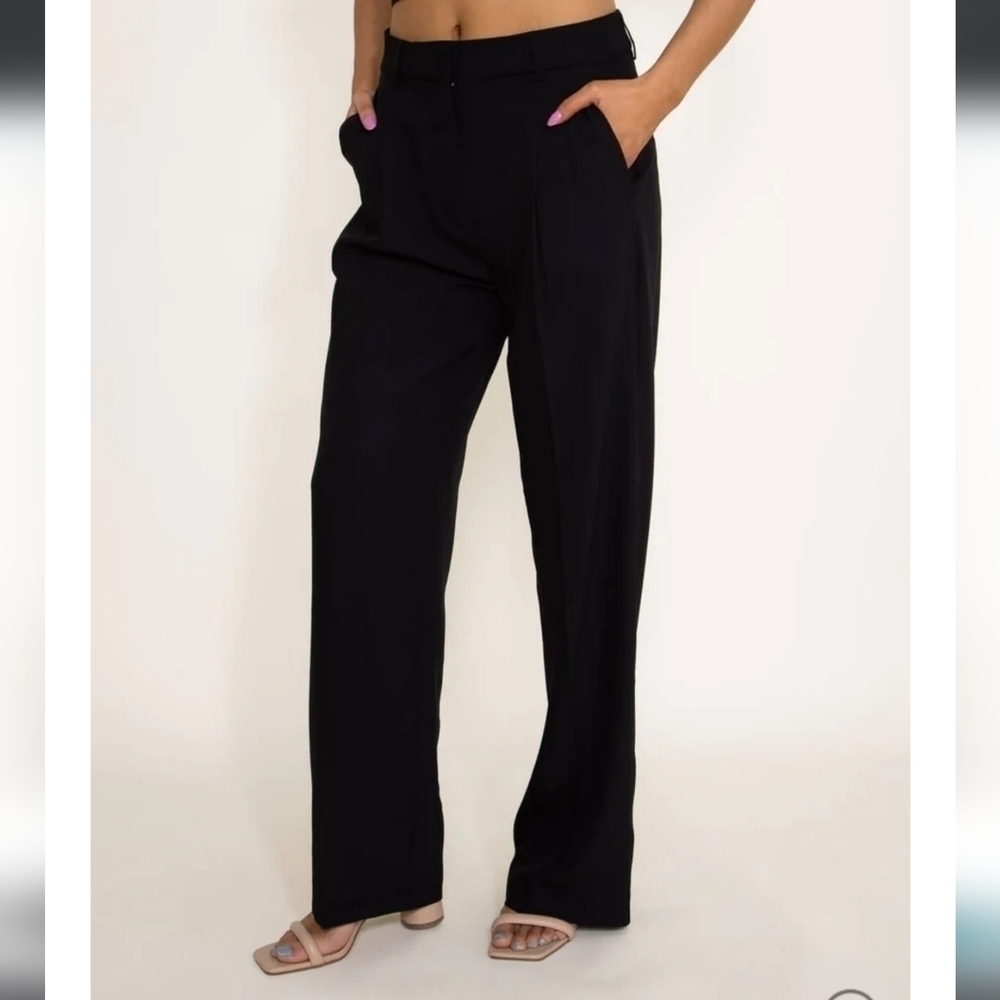 Shinestar Woven Pleated Boyfriend Black Trouser Pants